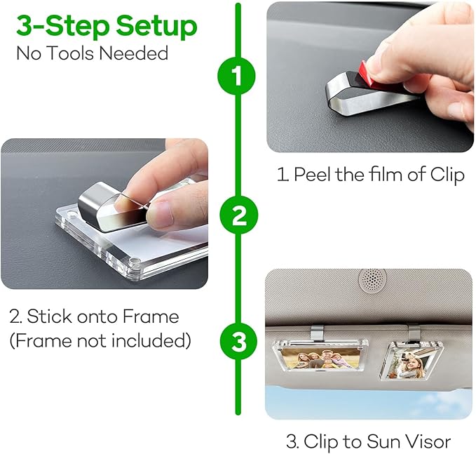 6-Pack Premium Stainless Steel Clips with 3M Adhesive – DIY Car Sun Visor Mounting Kit for Photo Frames (Not Included), Strong Hold Accessory for Custom Displays, Versatile for Home & Office & Use