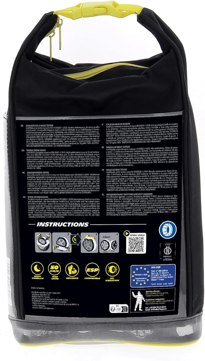 MICHELIN SOS Grip Evolution 7 Textile Snow Socks, Emergency Snow Chains for Cars, Quick and Easy Assembly, Perfect Hold on Sn