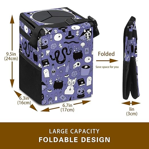 Gothic Car Trash Can with Lid Collapsible Reusable Waterproof Car Garage Bag,Automotive Garbage Can,Car Accessories Interior Car Organizer