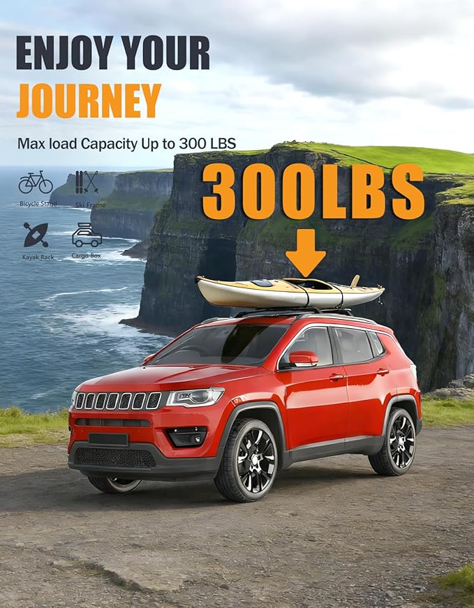 KINGGERI 300lbs Roof Racks Cross Bars Fit for Jeep Compass 2018-2026, Aluminum Heavy Duty Roof Rails Crossbars Rooftop Cargo Basket Carrier Bag Luggage Rails Kayak Canoe Snowboard Skiboard Bike
