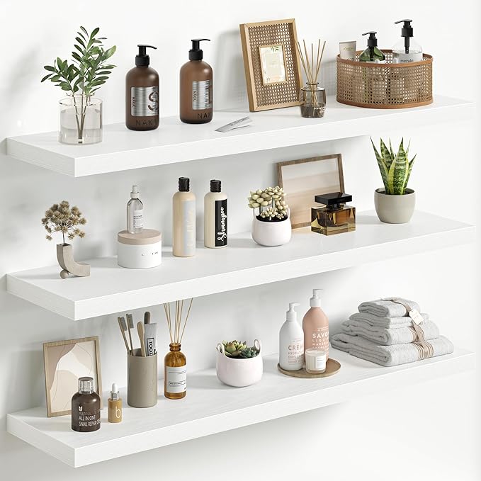 Fun Memories Floating Shelves for Wall 40 Inch Set of 3, Farmhouse Floating Shelves with Invisible Heavy Duty Bracket, 10 Inc