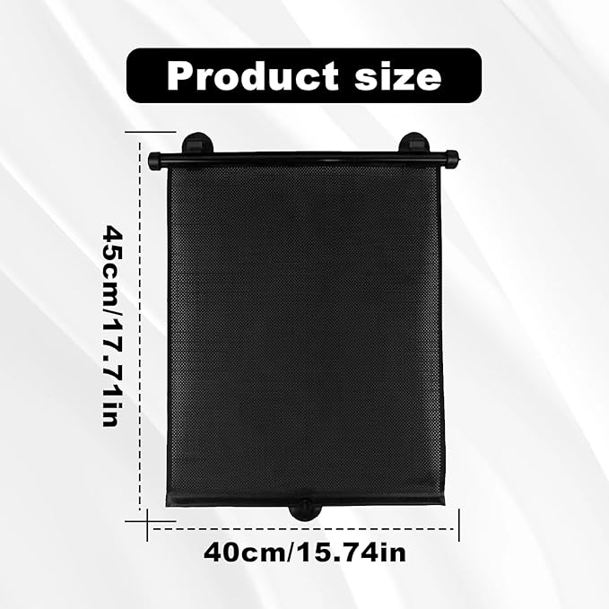 Vrasly 2 Pack Roller Car Side Window Sun Shade, Retractable Car Window Shade for UV and Sun Glare Protection (15"x17")