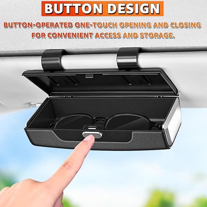 Car Sunglasses Holder for Sun Visor, Button Leather Eyeglass Hanger and Interior Storage Box