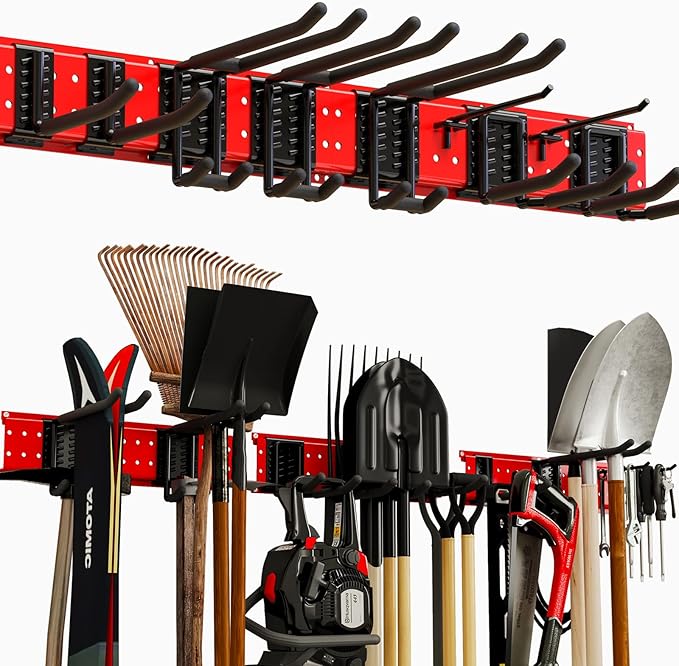 NattyDot Garage Tool Organizer Wall Mount 49.5inch With 9 Hooks,Shovel Holder Wall Mount Ski Rck for Garage Garden Tool Rack 