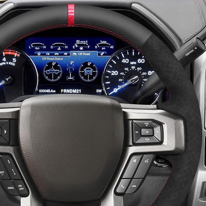 MEWANT Hand Sew Steering Wheel Cover for Ford F150 F250 F350 Expedition 2018-2021 Made of Real Leather Embossed Athsuede