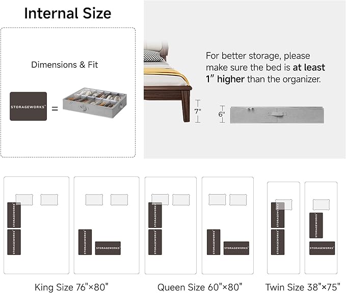 StorageWorks Shoe Organizer for Closet, Fits up to 24 Pairs, 2-Pack Ultra-thick Fabric Under Bed Shoe Storage Containers with