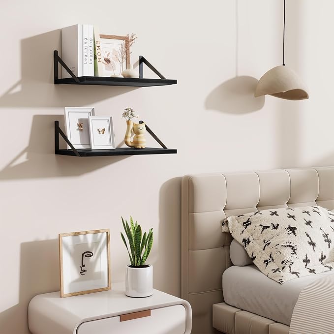 Floating Shelves for Wall,18" Wall Mounted Shelves Set of 2,Wood Floating Shelf with Bracket,Sturdy Metal Bracket Bookshelves