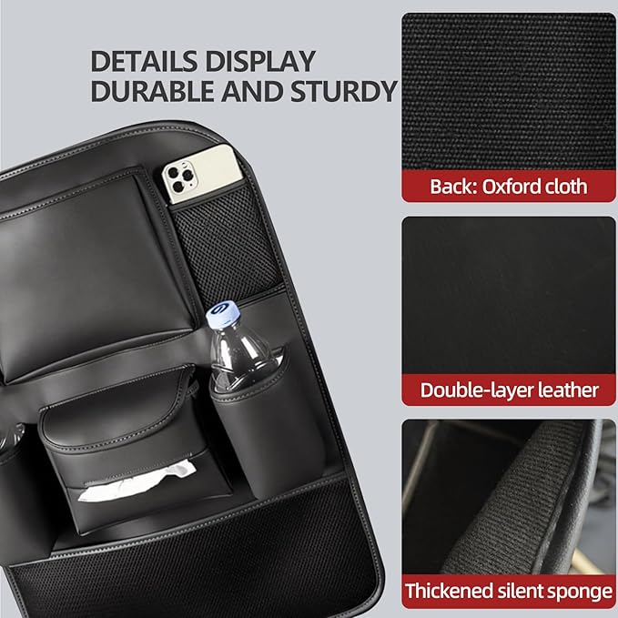 Car Backseat Organizer with Touch Screen Tablet Holder,7 Storage Pockets Protectors Kick Mats Travel Accessories for Kids-Black