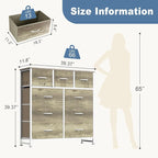 DUMOS 9 Drawer Dresser for Bedroom, Fabric Storage Organizer with Sturdy Metal Frame, Wooden Top Chest of Drawers for Closet 