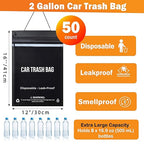 COZILO 50 Count Disposable Car Trash Can Bags, 2 Gallon Heavy Duty Alternative to Bulky Car Trash Can & Garbage Can, Leakproof Smellproof Hanging & Stick-On Garbage Bags for Car SUV Truck