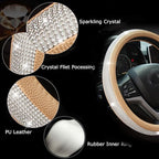 New Diamond Leather Steering Wheel Cover with Bling Bling Crystal Rhinestones, Universal Fit 15 Inch Car Wheel Protector for 