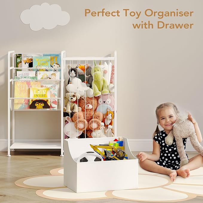 BBLIKE Kids Bookshelf and Stuffed Animal Storage - Multi-Function Nursery Book Shelves with Leather Toy Box and PVC Book Disp