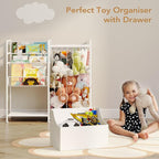 BBLIKE Kids Bookshelf and Stuffed Animal Storage - Multi-Function Nursery Book Shelves with Leather Toy Box and PVC Book Disp