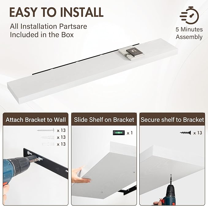 72 Inch Floating Shelves, 12" Deep Floating Shelf Wall Mounted, 72" Wall Shelves, Rustic Deep Bookshelf, Extra Deeper & Thick