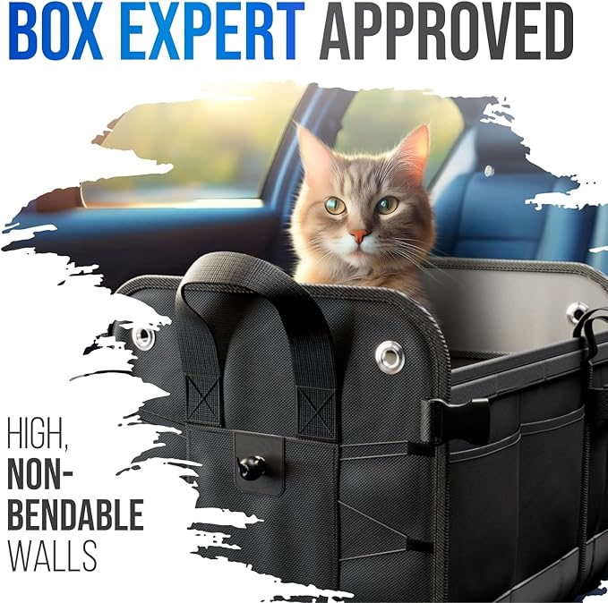 Car Trunk Organizer - Large Collapsible Storage Box with Adjustable Compartments - Heavy-Duty Cargo Organizer for SUV, Truck &