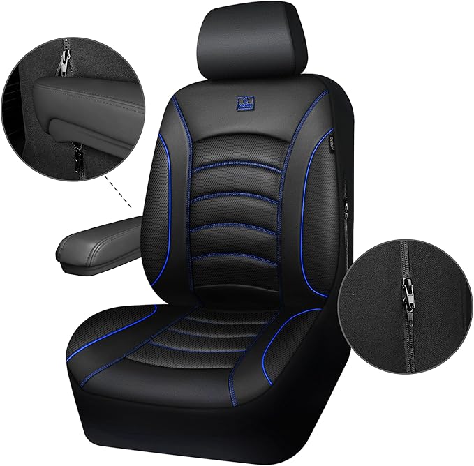 CAR PASS 3D Foam PU Leather Car Seat Covers, Universal Seat Covers Front 2 for Trucks SUV Sedan Automotive Seat Covers Armres