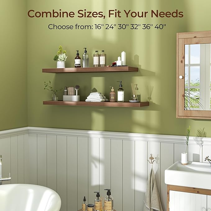 Fun Memories Floating Shelves for Wall 40 Inch Set of 3, Farmhouse Floating Shelves with Invisible Heavy Duty Bracket, 10 Inc
