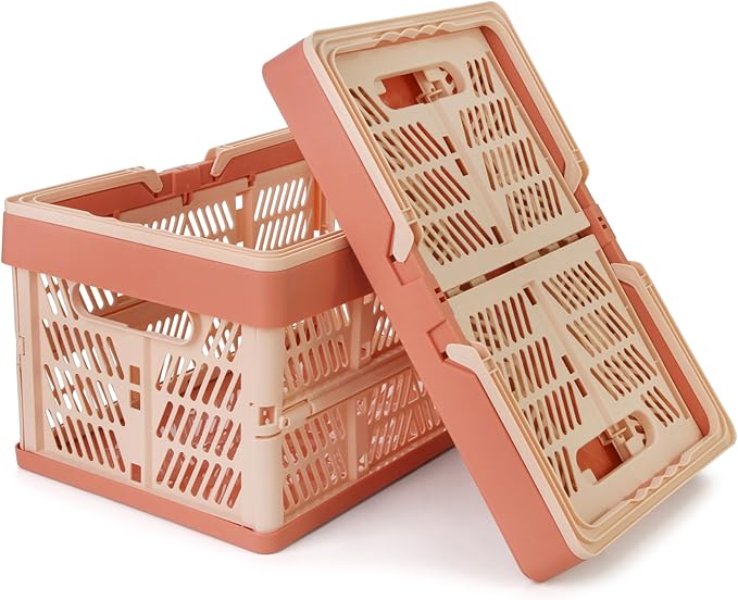 Domiella 2-Pack Foldable Storage Baskets, Collapsible PP Crates with Handles - 20L Capacity, Strong and Portable for Home Org