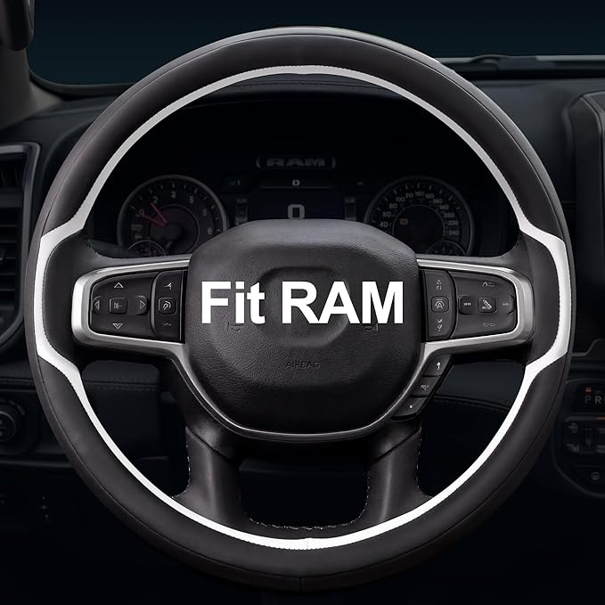 West Llama Customized Auto Car Steering Wheel Cover for Dodge RAM 1500 2500 3500, 15.5-16 inch (White+Green-Large Size)