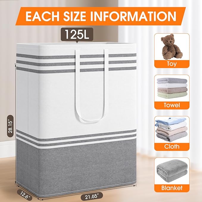 3 Pack Large Laundry Baskets, Laundry Hampers, Freestanding Waterproof Collapsible Clothes Bag with Extended & Reinforced Han