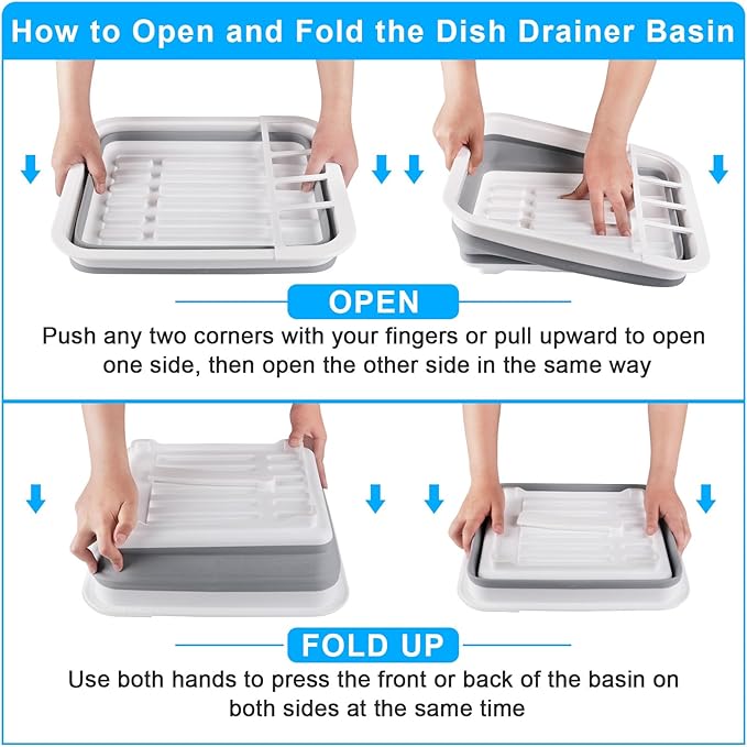 Collapsible Dish Drying Rack with Drain Plug Tube, Portable Dish Drainers for Kitchen Counter, Folding Dish Rack Over Sink Dr