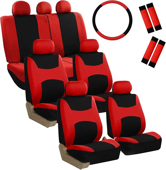 FH Group Light & Breezy Cloth Car Seat Covers, 7 Seater Three Row Set- Airbag & Split Ready -Universal for Cars Trucks and SU