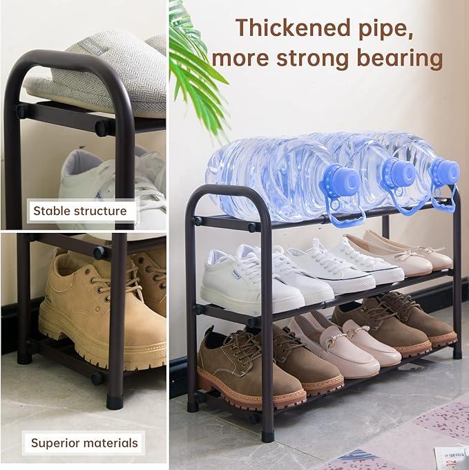 Gonfoam 3-Tier Expandable Shoe Rack,Adjustable Shoe Shelf Storage Organizer Heavy Duty Metal Free Standing Shoe Rack for Entr
