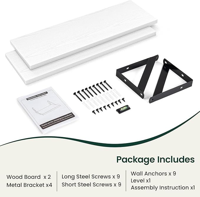 Floating Shelves, 8 Inch Deep Rustic Wood Wall Storage, 24W x 8D Wall Shelves Set of 2, Heavy Duty Metal Brackets, Industrial