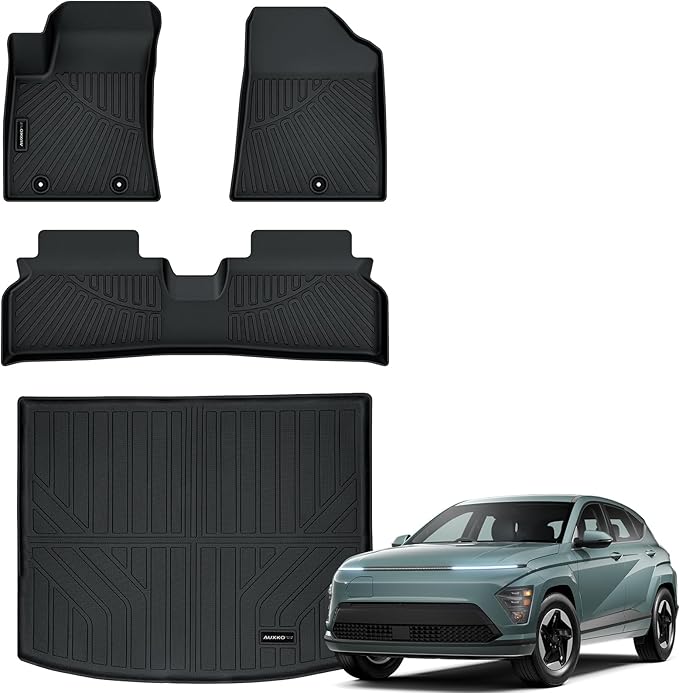 Auxko All Weather Floor Mats Cargo Mat for Hyundai Kona EV 2026 2025 2024 TPE Liners Accessories Guard Odorless Anti-Slip Floor Liners Trunk Liner Black