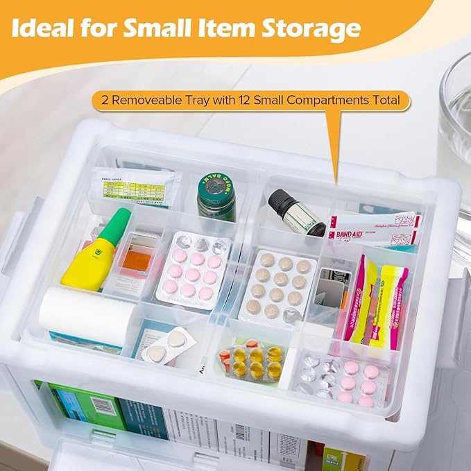 Gifhomfix Extra Large Medicine Storage Box with Handles, First Aid Box Clear Medical Supply Organizer with Removable Tray, Mu