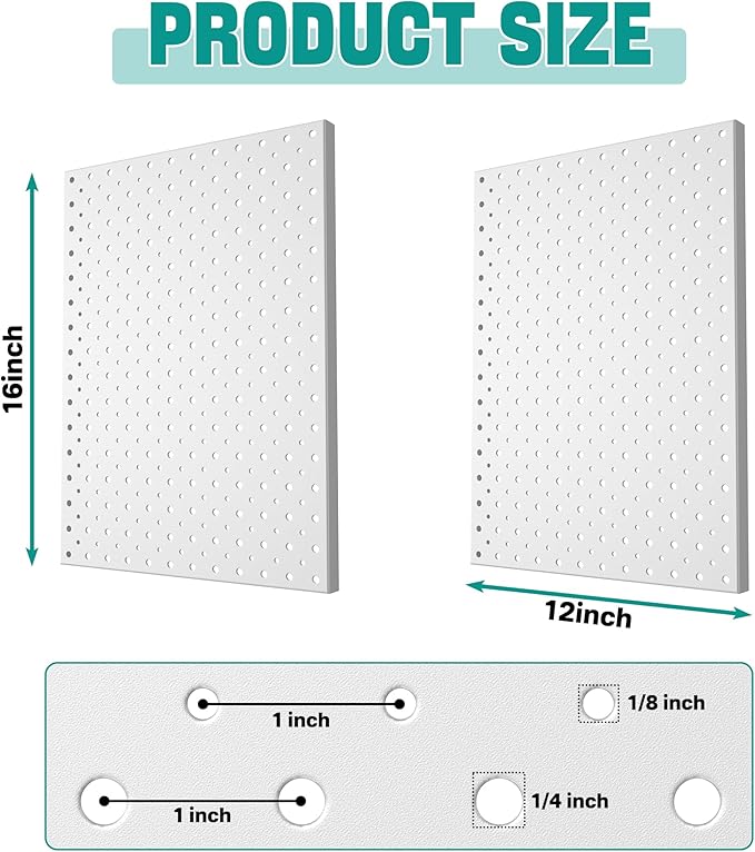 EVERHANGER Metal Pegboard Panels, Heavy Duty Pegboard Wall Organizer, Garage Wall Panels, Tool Storage Organization, 12"X16",