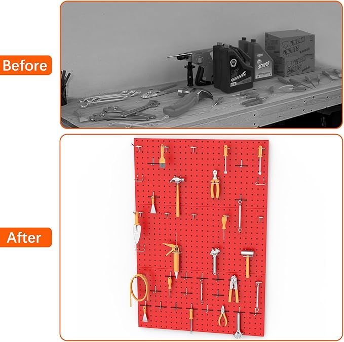 TORACK 3 PCS Metal Pegboard Panels(12x24 inch) for Wall Garage Tools Storage Pegboard System for Workbench, Modular Peg Board