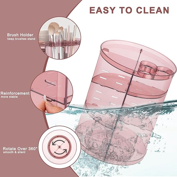 Rotating Makeup Organizer, DIY 8 Adjustable Layers 360 Spinning Skincare Organizers, Makeup Storage Carousel Tower with Brush
