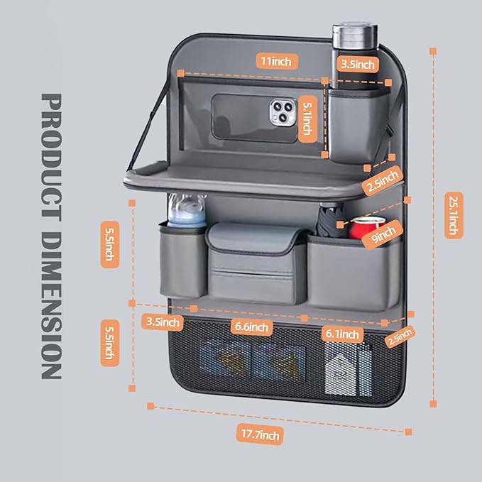 Car Seat Organizers,Multi-functional Back Seat Protectors, Storage Pouches, and Tray Holders (for Cars, Kids, Seat Back and Rear Seats)（Leather 1 Pcs） (gray)