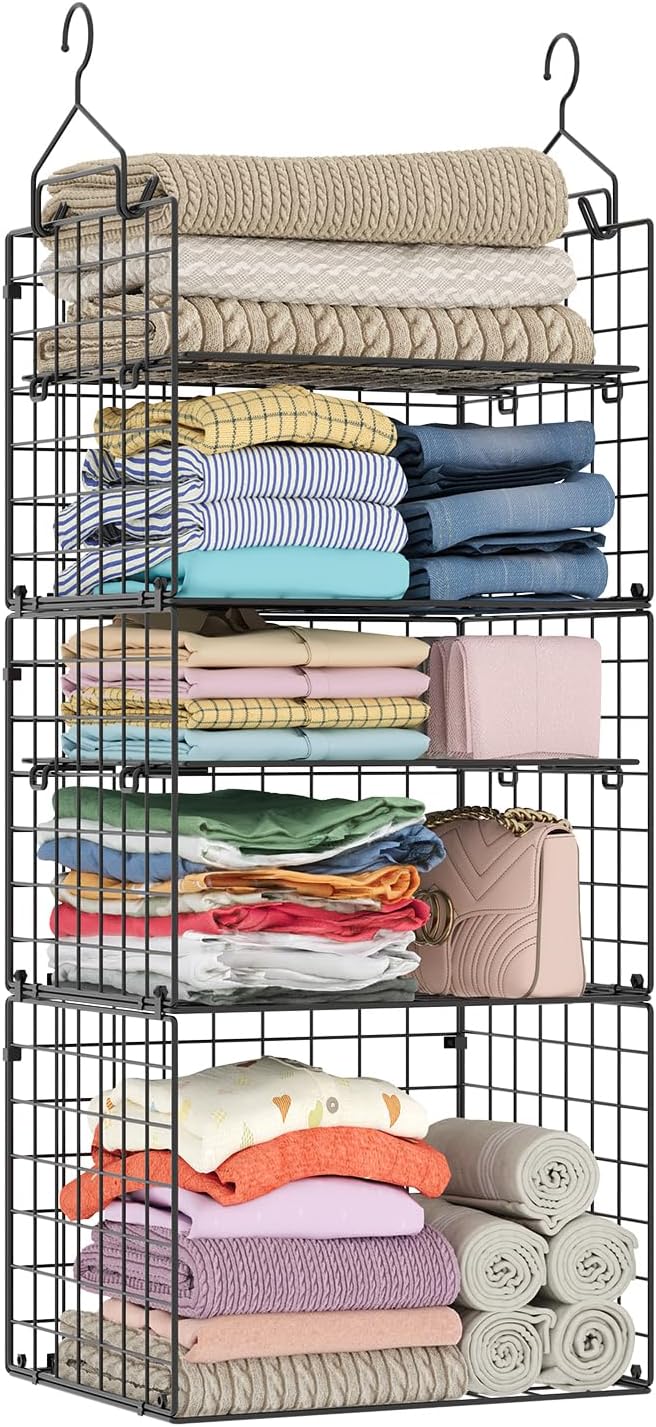 X-cosrack Closet Hanging Organizer Shelves - 5 Tier Wardrobe Organizers and Storage Bin, Hanging Organizer Shelves, Clothes S