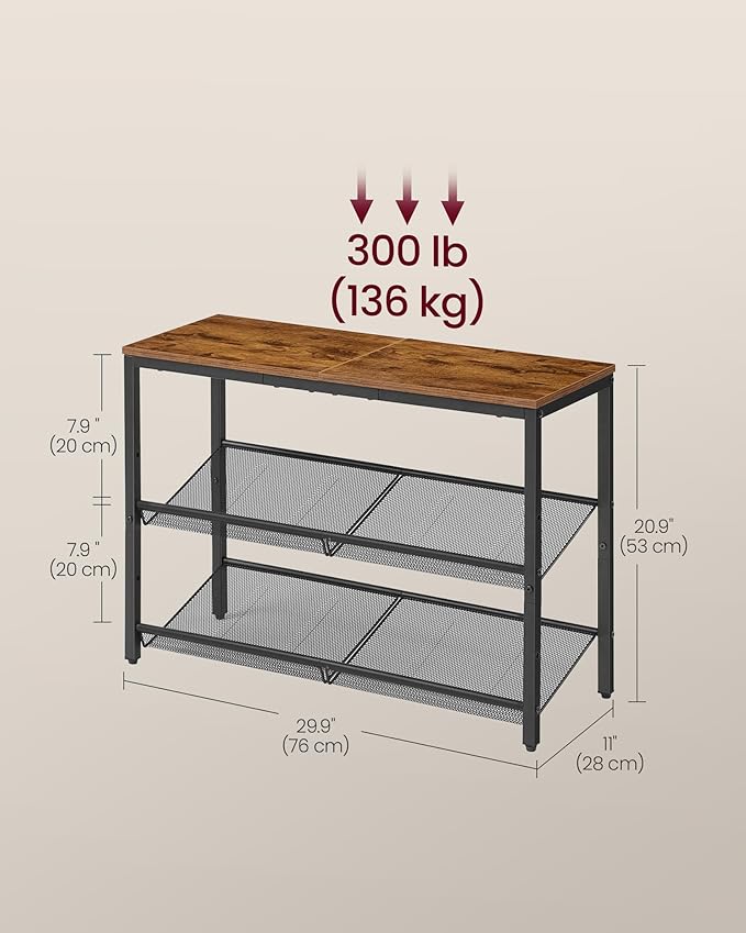 VASAGLE Shoe Rack for Entryway, 3-Tier Shoe Rack Organizer with Storage Shelves and Spacious Top, Freestanding, Adjustable, I