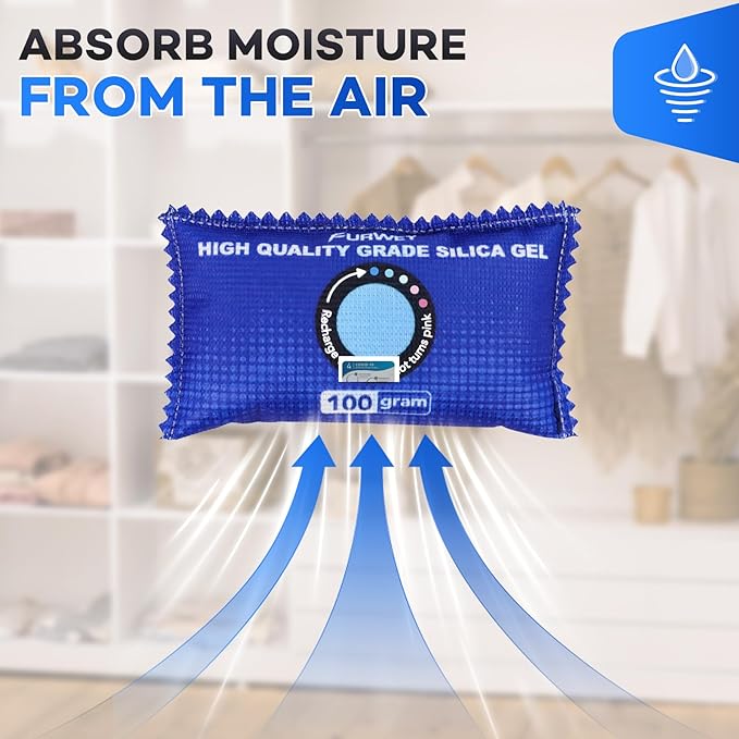100g [ 24 Packs] Rechargeable Desiccant Packs for Storage, Color Indicating Silica Gel Desiccant Packets, Moisture absorbers