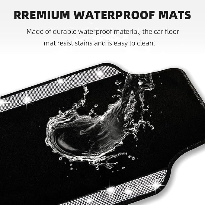 NBTEPEM Bling Car Floor Mats Full Set and Steering Wheel Cover, Universal Fit Most Cars, 4 pcs Sparkle Glitter Diamond Carpet, 5 pcs Bling Car Accessories Set for Women (Silver Diamond)