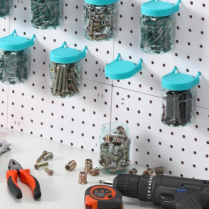 Unittype 20 Set Pegboard Organizer Accessories Peg Boards Jars with Lids Plastic Pegboards Bins Storage Containers Clear Peg 