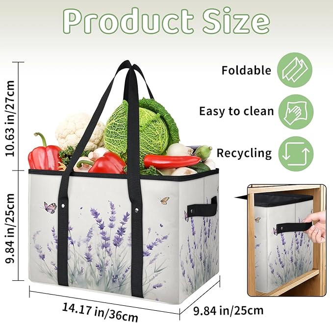 Reusable Grocery Bags Heavy Duty Shopping Bags Foldable Large Tote Bags with Long Handles & Hard Bottom