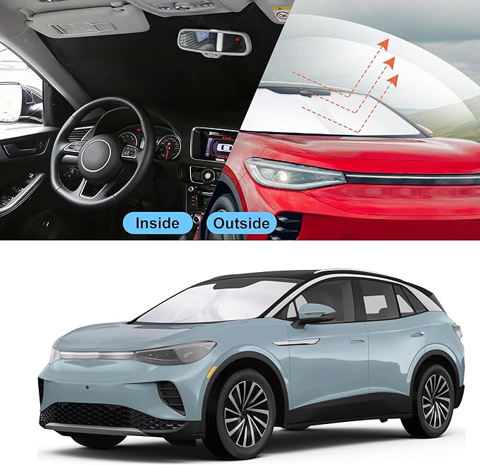 Front Windshield Sun Shade Foldable Car Front Window Sun Shade Windshield Shade Custom Fit for 2021-2025 2026 Volkswagen VW ID.4 Block UV Rays Accessories Heat Keep Cooler
