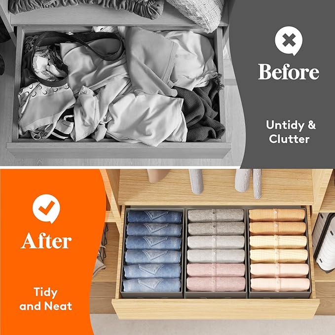 Lifewit 6 Pack Clothes Organizer, 6 Grids Closet Jean Storage Bins with Handles and Support Boards, Foldable Drawer Organizer
