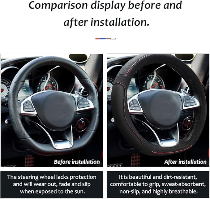 Car Steering Wheel Cover with Durable PU Leather, Universal 16 inch Fit for Car Truck SUV, Breathable Anti Slip Auto Steering Wheel Covers for Men and Women