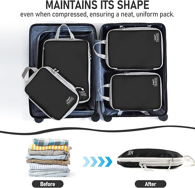 6 Set Compression Packing Cubes, Suitcase Organizer, Lightweight Travel Essentials, Compression Bags For Travel Accessories L