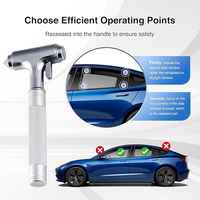 2-Pack Alloy Car Window Breaker with KM46 Tungsten Tip, 3-in-1 Glass Breaker & Seatbelt Cutter & Escape Hammer Car Emergency 