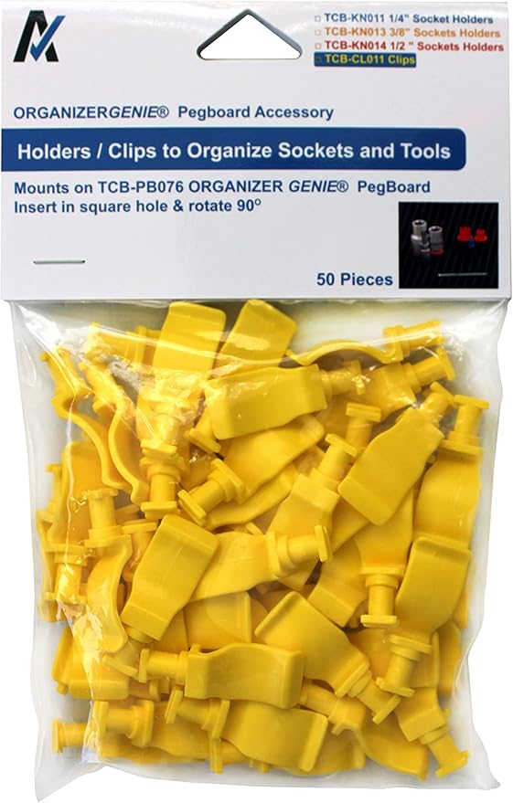 Universal Clips (50 pcs) - Accessory for Organizer Genie Pegboards to Clip On and Organize Tools