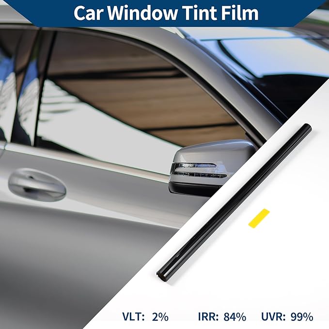 Car Window Tint Film Window Privacy Film Car Carbon 2 PLY PET 24.61 ft x 23.62 Inch 1 Pc Black VLT 2% IRR 84% UVR 99%