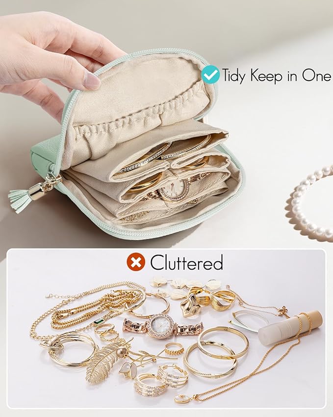 Vlando Small Jewelry Travel Case,Jewelry Pouch Bags with Zipper,Velvet Jewelry Organizer Storage Bag for Bracelet Rings Earri
