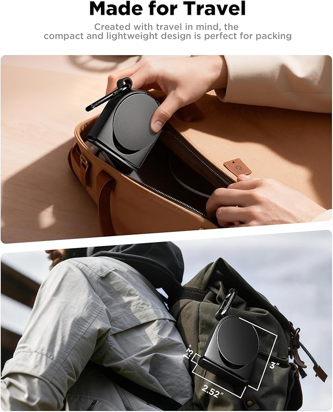 iOttie Treker Travel Essentials Magnetic Travel Phone Holder with 360° Rotation Swivel Head and Magnetic Ring Adapter for Universal Compatibility with MagSafe, Qi2, iPhone, and Android Smartphones
