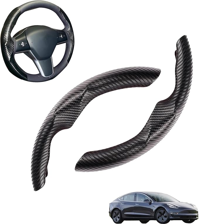 for Tesla 2017-2023 Model 3 and 2020-2024 Model Y Steering Wheel Cover Trim Interior Decoration Protection Accessories (M3/My-Black)